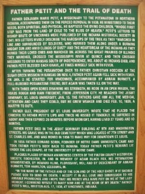 Father Petit and the Trail of Death Marker image. Click for full size.