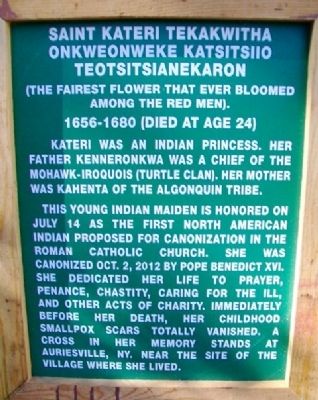 Saint Kateri Tekakwitha Onkweonweke Katsitsiio Teotsitsianekaron Marker image. Click for full size.