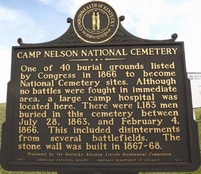 Obverse - Camp Nelson National Cemetery Marker. Click for full size. Obverse - Camp Nelson National Cemetery Marker image. Click for full size.