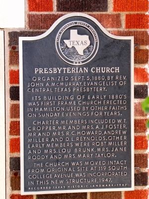 Presbyterian Church Texas Historical Marker image. Click for full size.