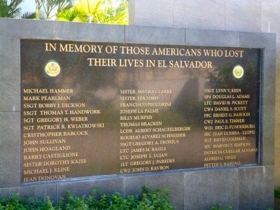In Memory of Those Americans Who Lost Their Lives in El Salvador Marker image. Click for full size.