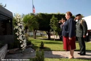 Ambassador Aponte lays a wreath at the marker.. Click for full size. Ambassador Aponte lays a wreath at the marker. image. Click for full size.