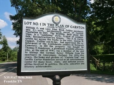 Lot No. 1 in the Plan of Carnton Marker (reverse) image. Click for full size.