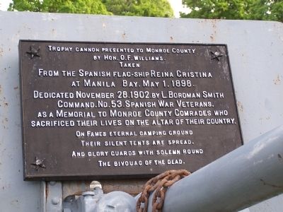 Trophy Cannon presented to Monroe County by Hon. O.F. Williams. Marker image. Click for full size.