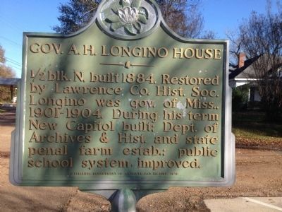 Gov. A.H. Longino House Marker image. Click for full size.