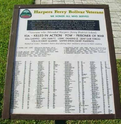 Harpers Ferry Bolivar Veterans Memorial Marker. Click for full size. Harpers Ferry Bolivar Veterans Memorial Marker image. Click for full size.