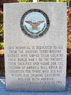 Harpers Ferry Bolivar Veterans Memorial Marker. Click for full size. Harpers Ferry Bolivar Veterans Memorial Marker image. Click for full size.