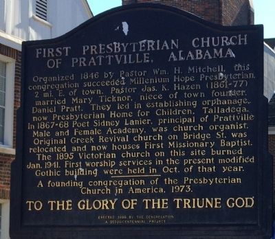 First Presbyterian Church of Prattville, Alabama Marker image. Click for full size.