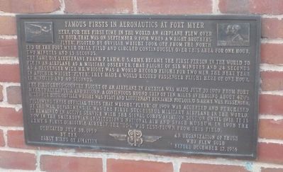 Famous Firsts in Aeronautics at Fort Myer. Click for full size. Famous Firsts in Aeronautics at Fort Myer image. Click for full size.