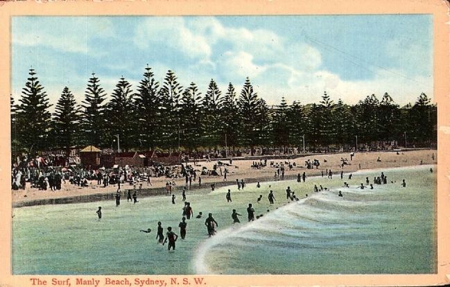 The Surf, Manly Beach, Sydney, N.S.W. (historical postcard) image. Click for full size.