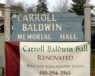The Carroll Baldwin Memorial Hall Sign image. Click for full size.