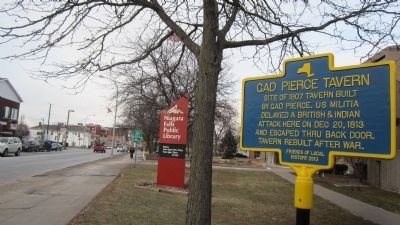 Marker with Niagara Falls Public Library sign. Click for full size. Marker with Niagara Falls Public Library sign image. Click for full size.