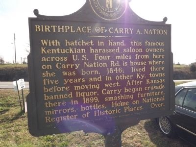 Obverse - Birthplace of Carry A. Nation Marker image. Click for full size.