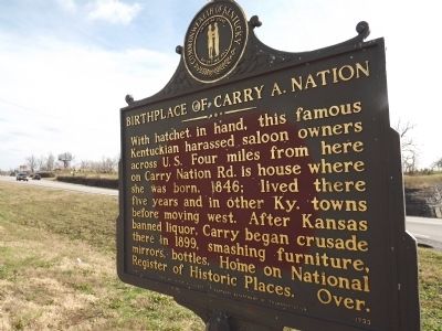 Obverse - Birthplace of Carry A. Nation Marker image. Click for full size.