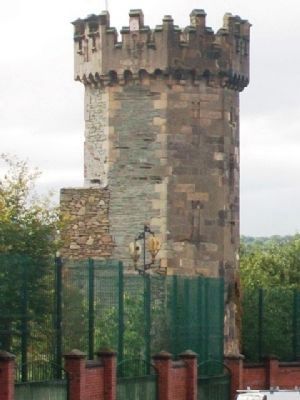 View of Former Bishop Street Jail Tower from atop Bishop's Gate image. Click for full size.