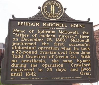 Dr. Ephraim McDowell House Marker image. Click for full size.
