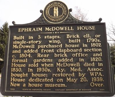 Dr. Ephraim McDowell House Marker image. Click for full size.