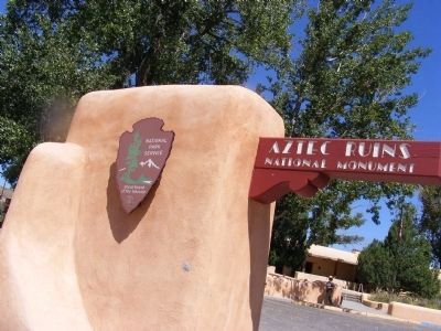Aztec Ruins National Monument-Sign at the entrance to the park image. Click for full size.