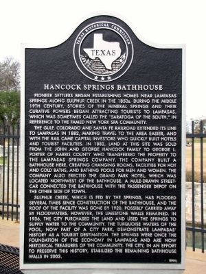 Hancock Springs Bathhouse Texas Historical Marker image. Click for full size.
