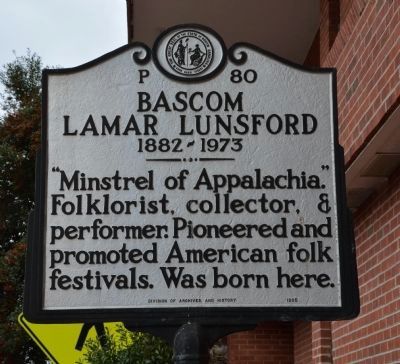 Bascom Lamar Lunsford Marker. Click for full size. Bascom Lamar Lunsford Marker image. Click for full size.