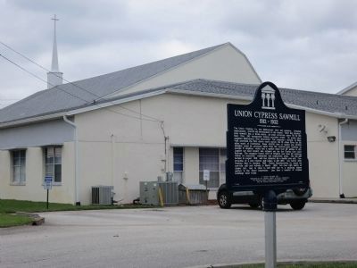 Union Cypress Sawmill Marker and Macedonia Baptist Church image. Click for full size.