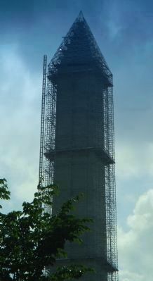 Scaffolding for earthquake damage repairs on the Washington Monument image. Click for full size.