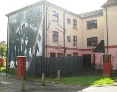 Bloody Sunday Mural and Micky Doherty Marker. Click for full size. Bloody Sunday Mural and Micky Doherty Marker image. Click for full size.