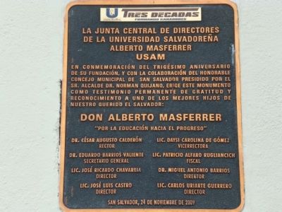 Three Decades of Alberto Masferrer University Marker image. Click for full size.
