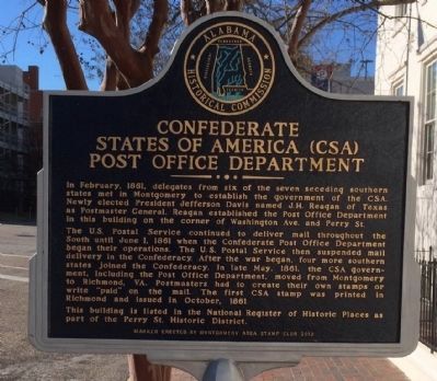 Confederate States of America (CSA) Post Office Department Marker image. Click for full size.
