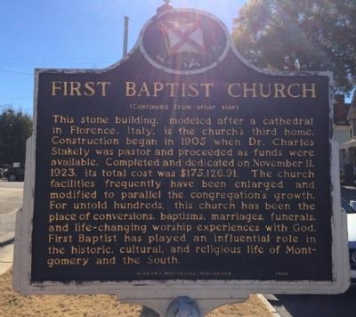 First Baptist Church Marker (reverse) image. Click for full size.