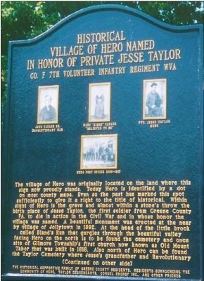 Historical Village of Hero Named in Honor of Private Jesse Taylor Co. F 7th Vol Infantry Regmt WV Marker image. Click for full size.