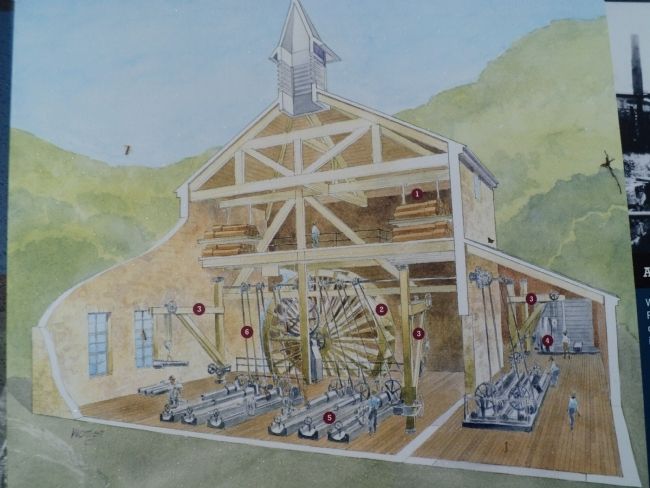 Illustration of Mill and Water Wheel from Marker image. Click for full size.