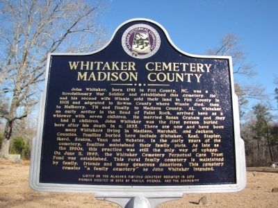 Whitaker Cemetery Marker image. Click for full size.