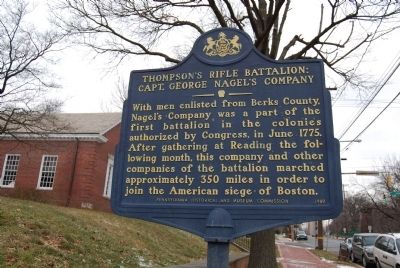 Thompson's Rifle Battalion: Capt. George Nagel's Company Marker. Click for full size. Thompson's Rifle Battalion: Capt. George Nagel's Company Marker image. Click for full size.