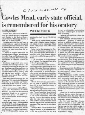 Cowles Mead Newspaper Article image. Click for full size.