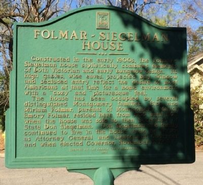 Folmar - Siegelman House Marker. Click for full size. Folmar - Siegelman House Marker image. Click for full size.