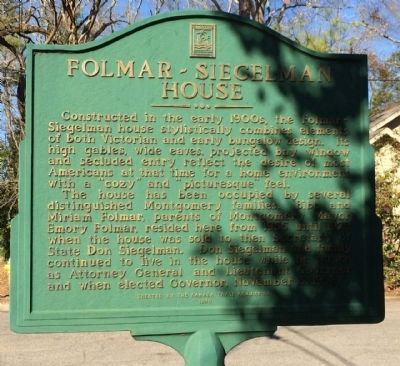 Folmar - Siegelman House Marker image. Click for full size.