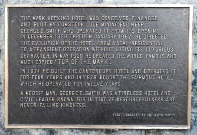 Mark Hopkins Hotel Marker. Click for full size. Mark Hopkins Hotel Marker image. Click for full size.