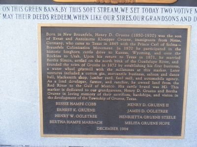 Henry D. Gruene Marker. Click for full size. Henry D. Gruene Marker image. Click for full size.