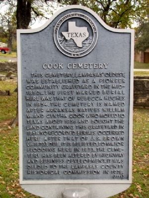 Cook Cemetery Texas Historical Marker. Click for full size. Cook Cemetery Texas Historical Marker image. Click for full size.