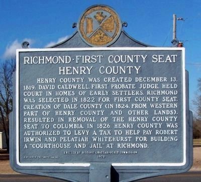 Richmond - First County Seat of Henry County Marker. Click for full size. Richmond - First County Seat of Henry County Marker image. Click for full size.