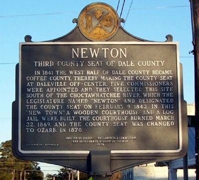 Newton - Third County Seat of Dale County Marker. Click for full size. Newton - Third County Seat of Dale County Marker image. Click for full size.