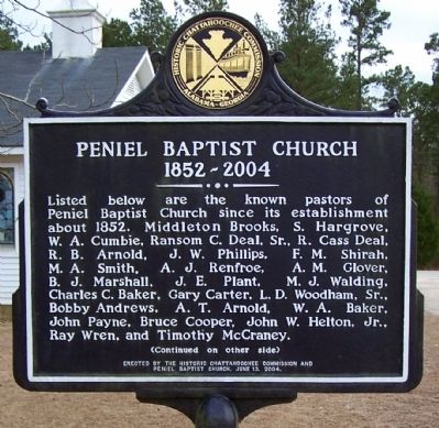 Peniel Baptist Church Marker, side 1 image. Click for full size.