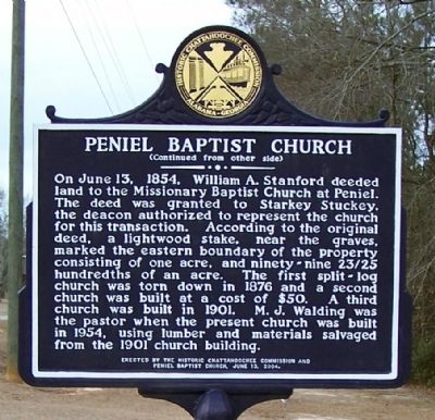 Peniel Baptist Church Marker, side 2 image. Click for full size.