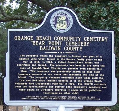 Orange Beach Community Cemetery Marker, front image. Click for full size.