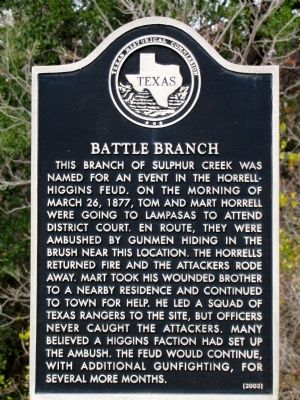 Battle Branch Texas Historical Marker. Click for full size. Battle Branch Texas Historical Marker image. Click for full size.