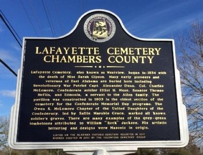 LaFayette Cemetery Marker. Click for full size. LaFayette Cemetery Marker image. Click for full size.