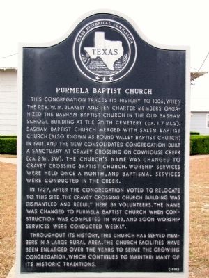 Purmela Baptist Church Texas Historical Marker. Click for full size. Purmela Baptist Church Texas Historical Marker image. Click for full size.