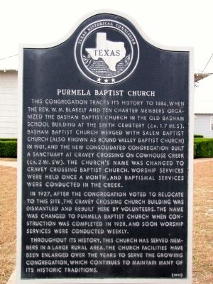 Purmela Baptist Church Texas Historical Marker image. Click for full size.