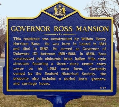 Governor Ross Mansion Marker. Click for full size. Governor Ross Mansion Marker image. Click for full size.